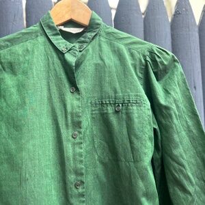 Vintage 70s Vintage Glam Gloria Vanderbilt Shiny Green Button Up Dress Shirt